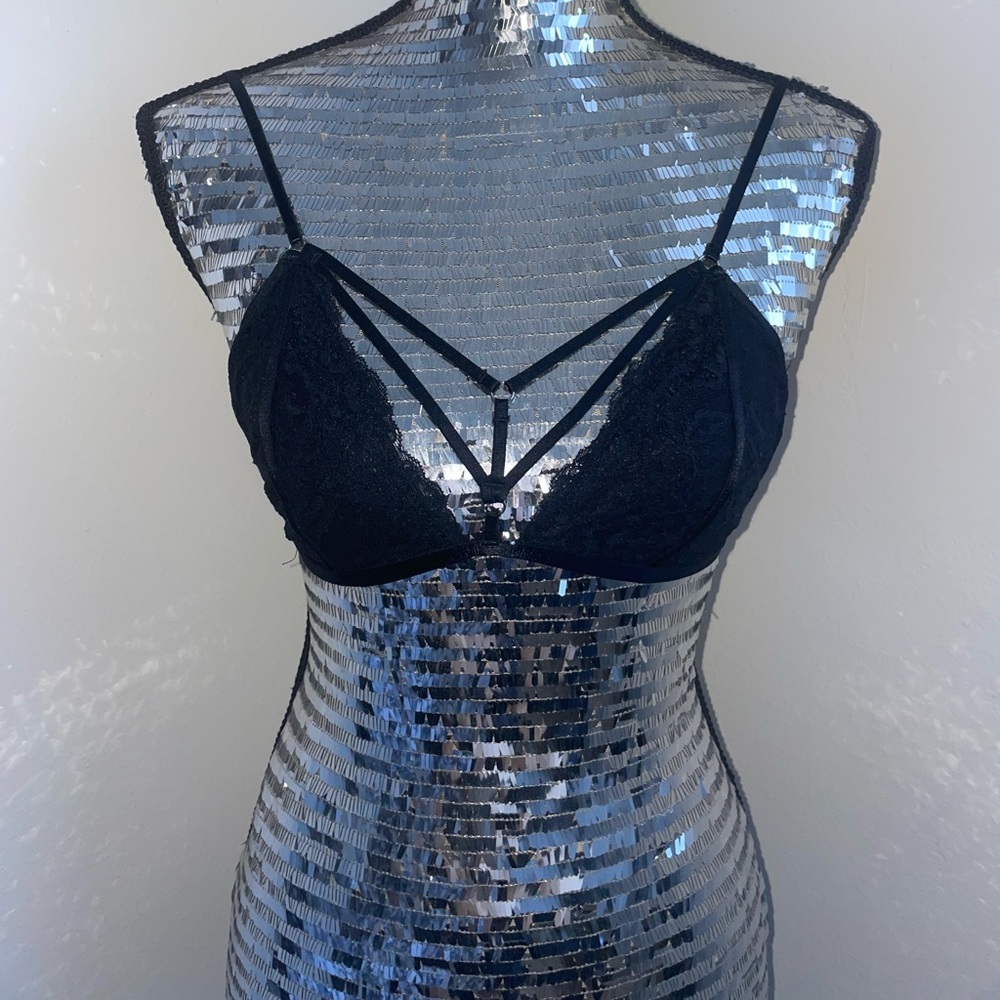 Forever 21 Black Gothic Lace Harness Bralette